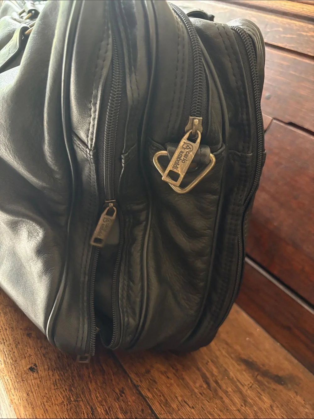 Carlo Amboldi Genuine Leather Black Duffel Bag for Travel, Gym, Work, Carryon